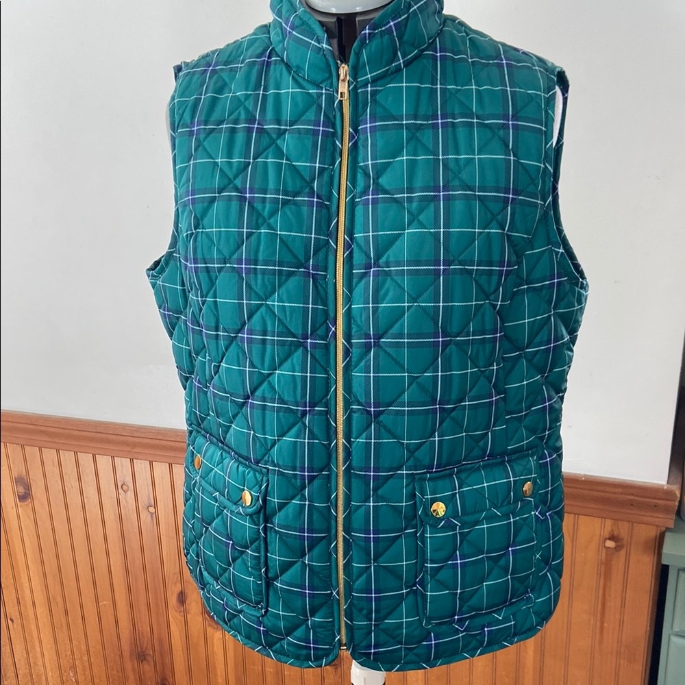 NWOT St. John's Bay Green Plaid Quilted Vest Size XL